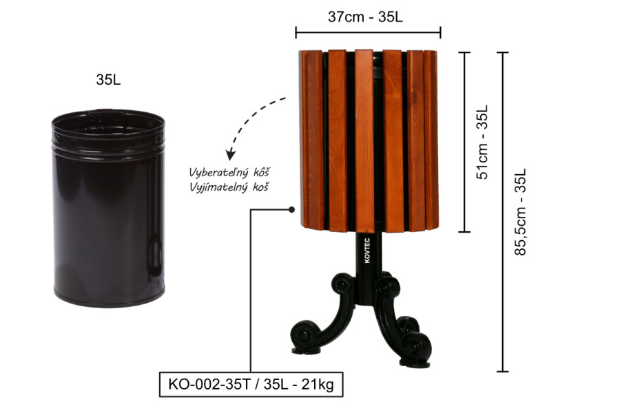 Odpadkový koš KO002, 35 Litrů, Teak