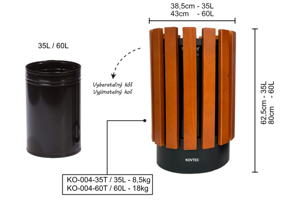 Odpadkový koš KO004, 35 Litrů, Teak