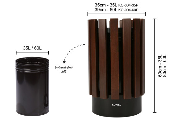 Odpadkový koš KO004, 60 Litrů, Palisandr