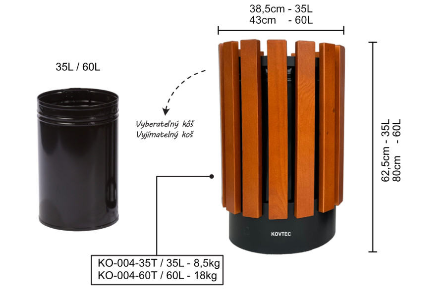 Odpadkový koš KO004, 60 Litrů, Teak