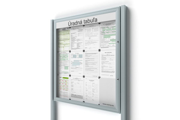 Uzamykatelná informační vitrína 12xA4 SIDE50 s nápisem a sloupky