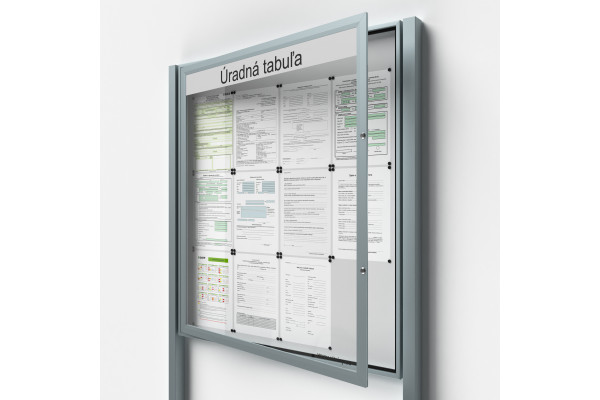 Uzamykatelná informační vitrína 12xA4 SIDE50 s nápisem a sloupky