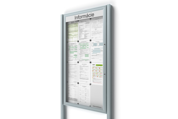 Uzamykatelná informační vitrína 12bxA4 SIDE50 s nápisem a sloupky