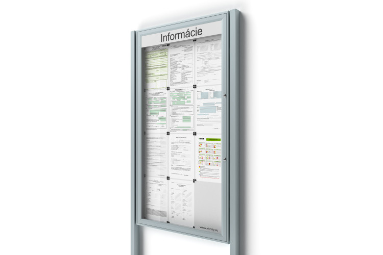 Uzamykatelná informační vitrína 12bxA4 SIDE50 s nápisem a sloupky