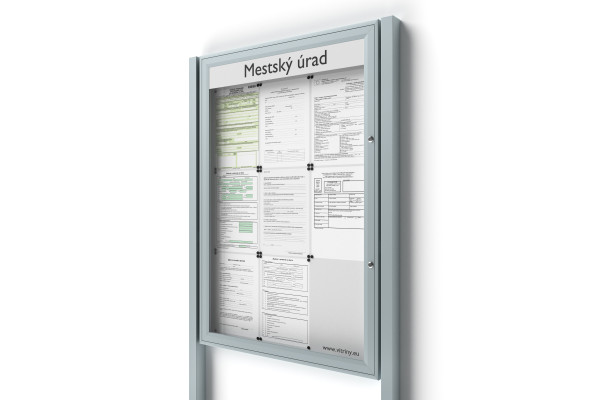 Uzamykatelná informační vitrína 9xA4 SIDE50 s nápisem a sloupky