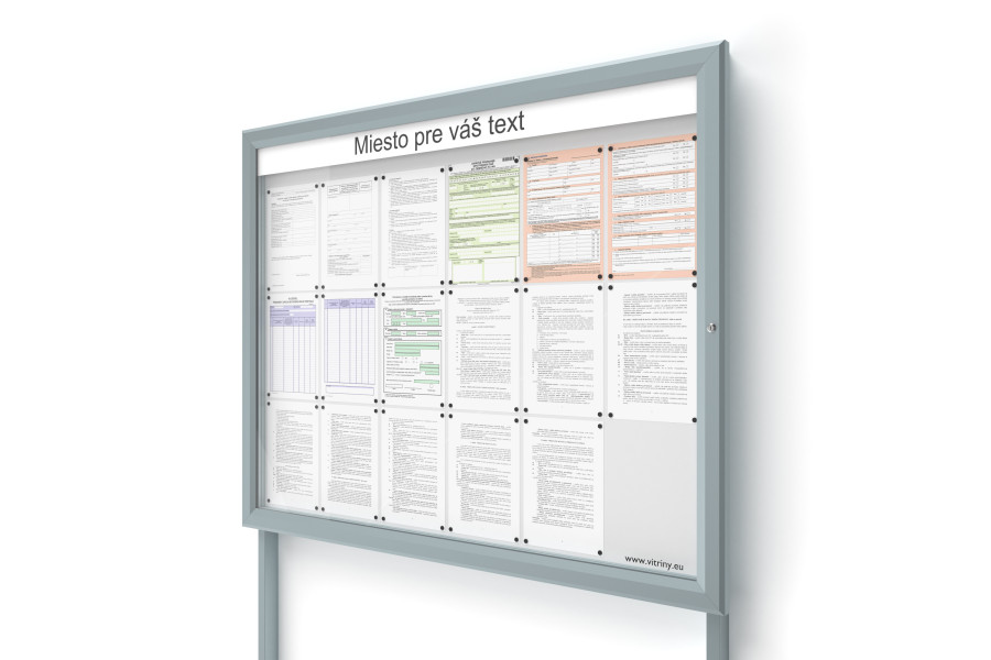 Venkovní informační vitrína 18xA4 SIDE60 s nápisem a sloupky