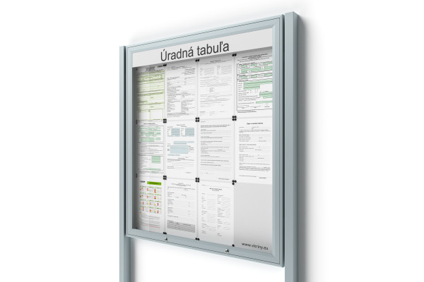 Uzamykatelná informační vitrína 12xA4 UP50 s nápisem a sloupky