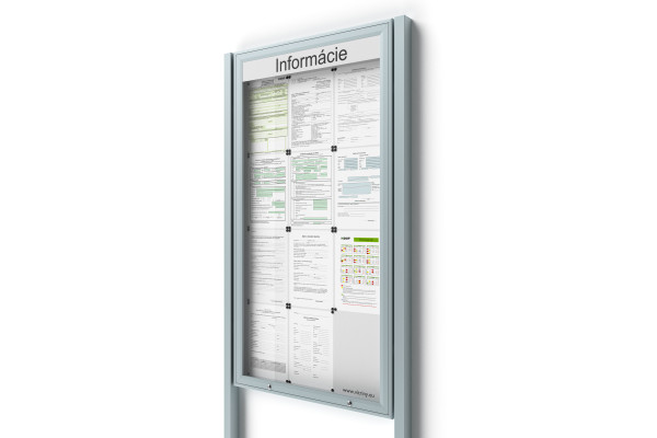 Uzamykatelná informační vitrína 12bxA4 UP50 s nápisem a sloupky