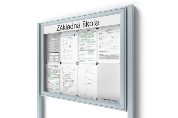 Uzamykatelná informační vitrína 8xA4 UP50 s nápisem a sloupky