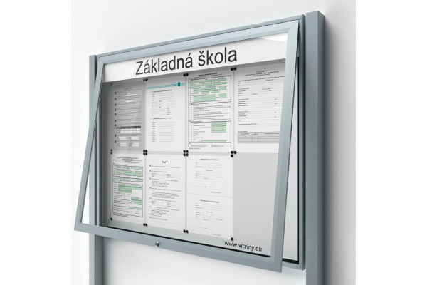 Uzamykatelná informační vitrína 8xA4 UP50 s nápisem a sloupky