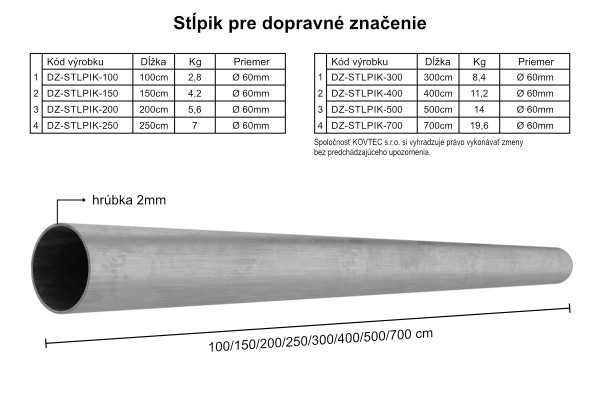 Sloupek pro dopravní značení 200cm, pozinkovaný Sloupek pro dopravní značení 200cm, pozinkovaný