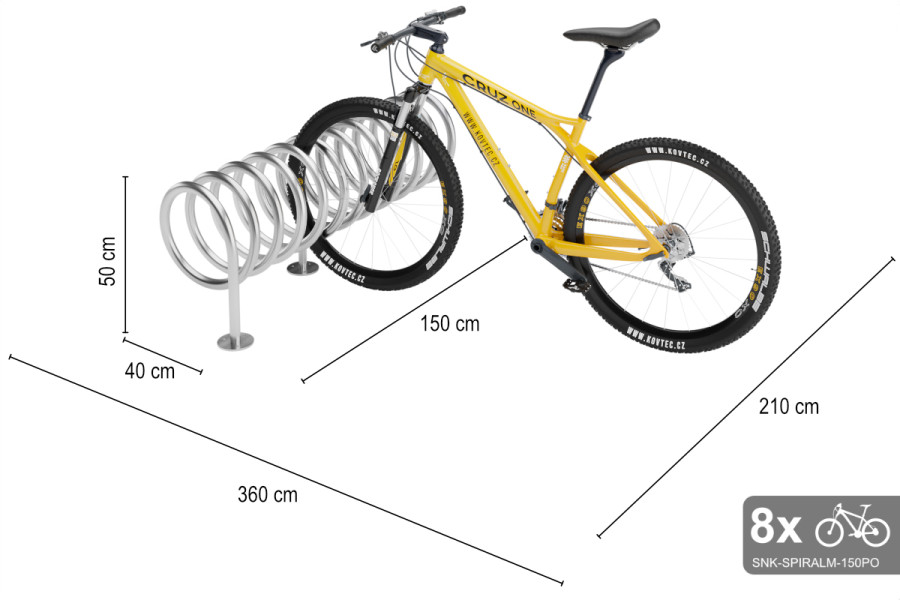 Oboustranný stojan na 8 kol, SPIRAL MAXI 8 místný, pozinkovaný